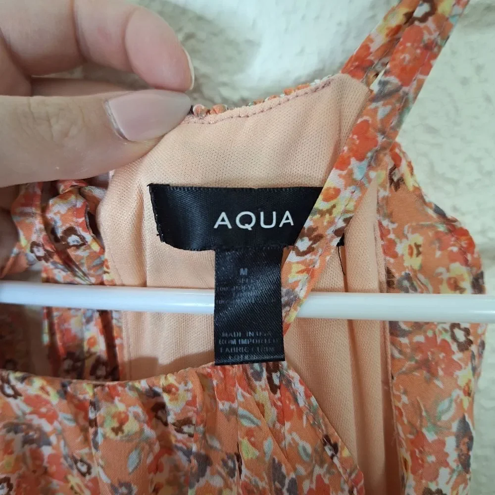 Aqua Floral Peach Maxi Dress Medium